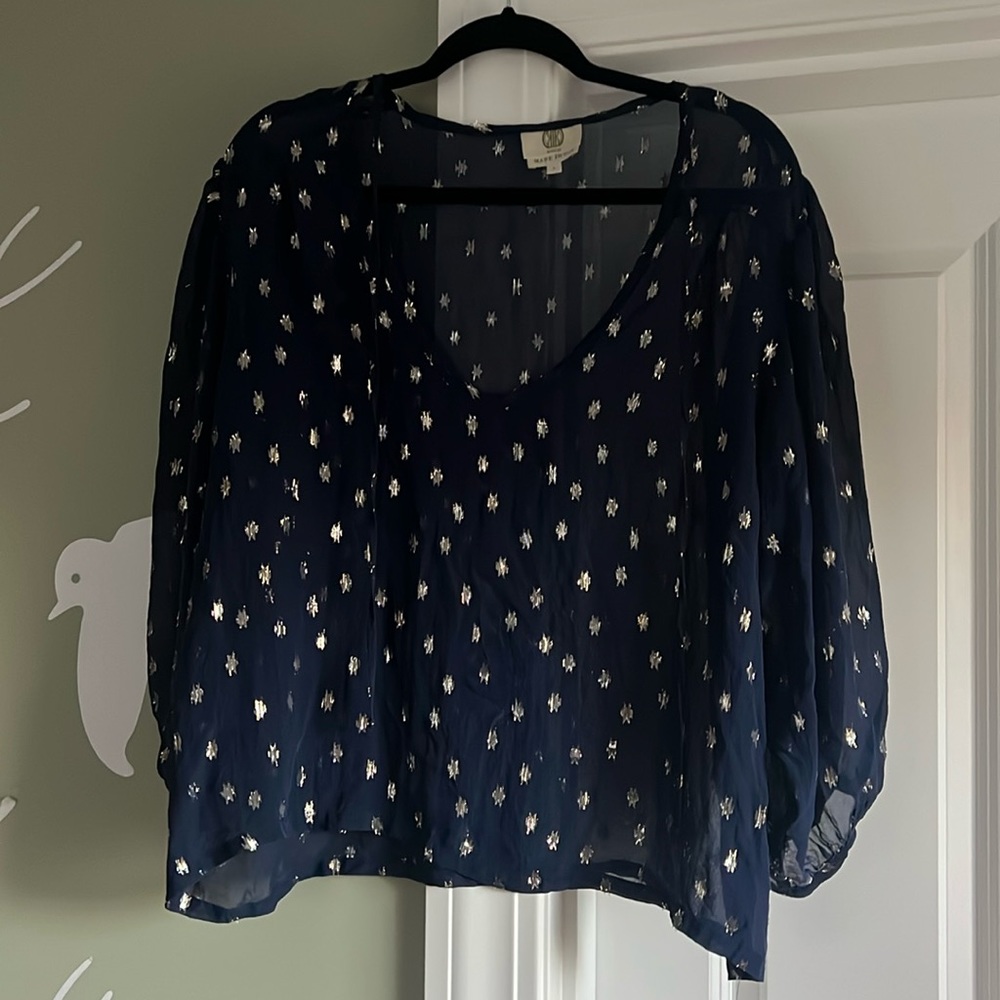 Koch sheer midnight blue top - dress it up or dress it down- gorgous